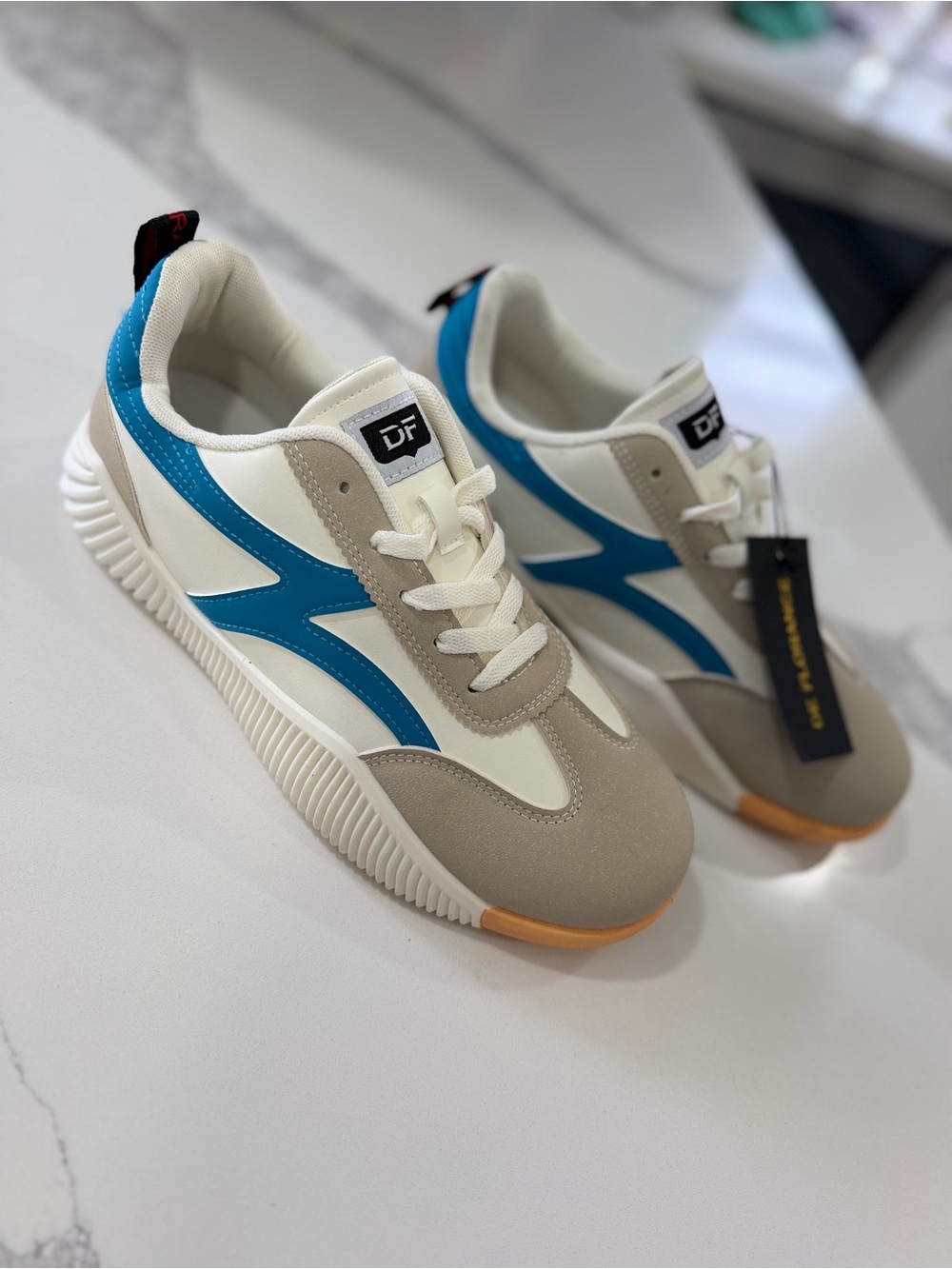 De Florance Men’s Low Top Lace-Up Sneakers Colorblock White Blue Gray size 11